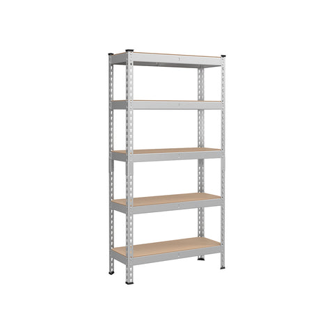Rootz 5 Tier Heavy-Duty Shelf - Storage Rack - Utility Shelving - 175kg Load Capacity - Steel & MDF - 30cm x 75cm x 150cm - Silver and Brown