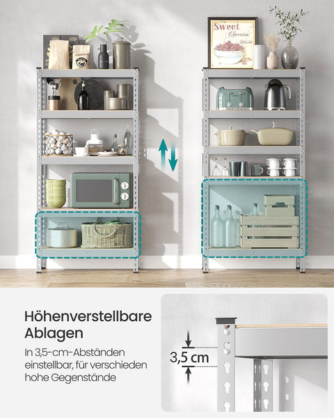 Rootz 5 Tier Heavy-Duty Shelf - Storage Rack - Utility Shelving - 175kg Load Capacity - Steel & MDF - 30cm x 75cm x 150cm - Silver and Brown