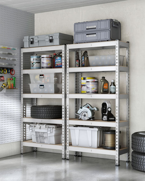 Rootz 2 Set Heavy-Duty Shelf - Sturdy Storage Unit - Industrial Shelving - Max Load 875kg - Silver Steel & MDF - 30cm x 75cm x 150cm