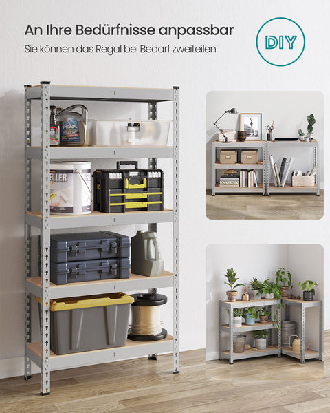 Rootz 2 Set Heavy-Duty Shelf - Sturdy Storage Unit - Industrial Shelving - Max Load 875kg - Silver Steel & MDF - 30cm x 75cm x 150cm