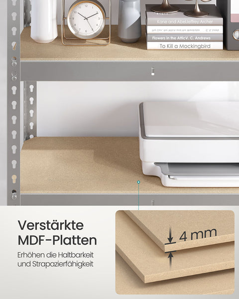 Rootz 2 Set Heavy-Duty Shelf - Sturdy Storage Unit - Industrial Shelving - Max Load 875kg - Silver Steel & MDF - 30cm x 75cm x 150cm