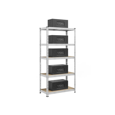 Rootz Silver Storage Shelf - Silver Rack - Steel Organizer - High Load Capacity - 50cm x 100cm x 200cm