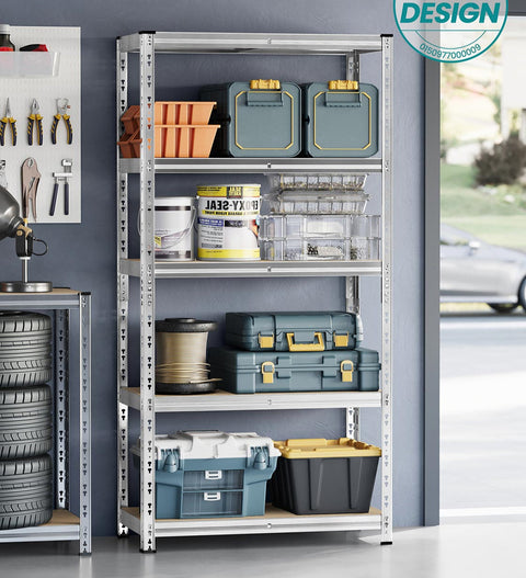 Rootz Silver Storage Shelf - Silver Rack - Steel Organizer - High Load Capacity - 50cm x 100cm x 200cm