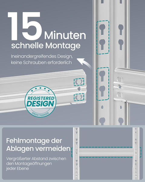 Rootz Silver Storage Shelf - Silver Rack - Steel Organizer - High Load Capacity - 50cm x 100cm x 200cm