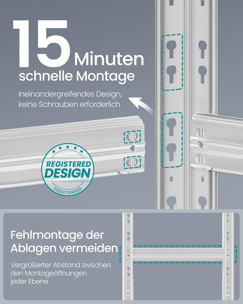 Rootz 2 Piece Storage Shelf Set - Silver Shelving Unit - Steel & MDF Rack - Heavy Duty with 175kg Capacity per Shelf - 30cm x 75cm x 150cm