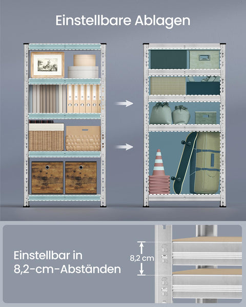 Rootz 2 Piece Storage Shelf Set - Silver Shelving Unit - Steel & MDF Rack - Heavy Duty with 175kg Capacity per Shelf - 30cm x 75cm x 150cm