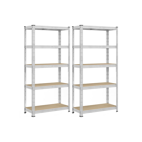 Rootz Silver Storage Shelves - Organize - Durable Steel - MDF Panels - Max Load 875kg - 40 x 90 x 180 cm