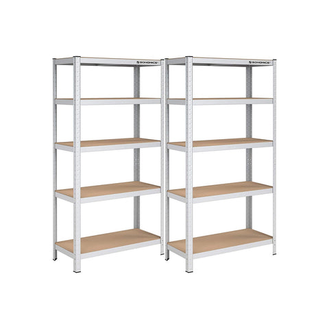 Rootz 2 Piece Storage Rack - Metal Shelf - Heavy Duty Bookshelf - Steel Construction - 180cm x 90cm x 40cm - Silver - 175kg Capacity