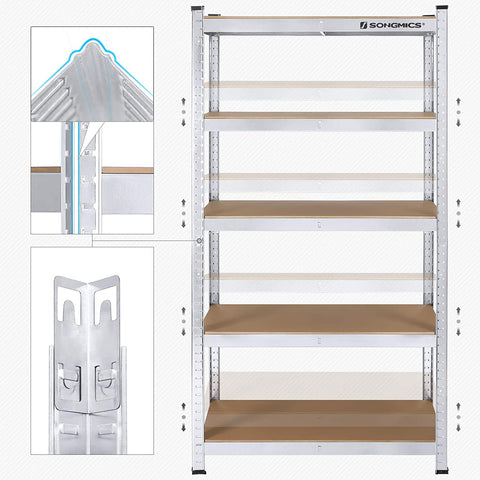 Rootz 2 Piece Storage Rack - Metal Shelf - Heavy Duty Bookshelf - Steel Construction - 180cm x 90cm x 40cm - Silver - 175kg Capacity