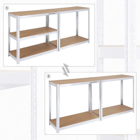 Rootz 2 Piece Storage Rack - Metal Shelf - Heavy Duty Bookshelf - Steel Construction - 180cm x 90cm x 40cm - Silver - 175kg Capacity