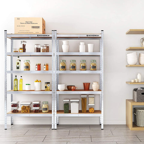 Rootz 2 Piece Storage Rack - Metal Shelf - Heavy Duty Bookshelf - Steel Construction - 180cm x 90cm x 40cm - Silver - 175kg Capacity