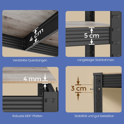 Rootz Heavy-Duty Shelf - Basement Shelf - Warehouse Shelf - Steel Frame - 150cm x 75cm x 30cm - Max Weight 80kg