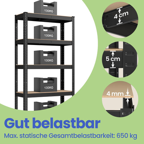 Rootz Stand Shelf - Bookshelf - Warehouse Shelf - Sturdy Organization Solution - Steel & MDF - 30cm x 75cm x 150cm