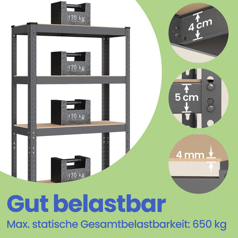 Rootz Stand Shelf - Bookshelf - Warehouse Shelf - Sturdy Steel Frame - 30cm x 75cm x 150cm