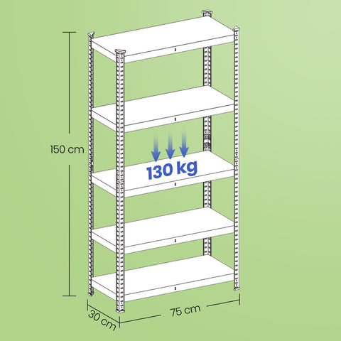 Rootz Stand Shelf - Bookshelf - Warehouse Shelf - Sturdy Steel Frame - 30cm x 75cm x 150cm
