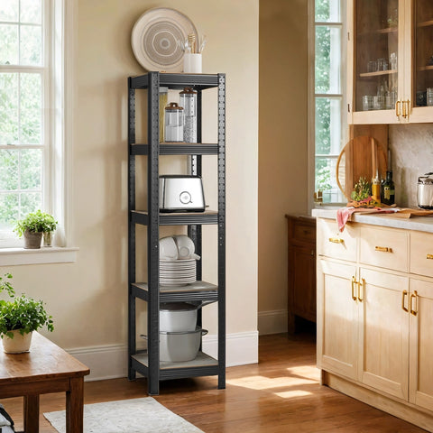 Rootz Stand Shelf - Bookshelf - Warehouse Shelf - Durable Steel & MDF - 37x37x150cm - Greige-black Finish