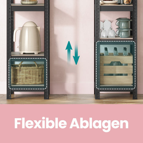 Rootz Stand Shelf - Bookshelf - Warehouse Shelf - Durable Steel & MDF - 37x37x150cm - Greige-black Finish