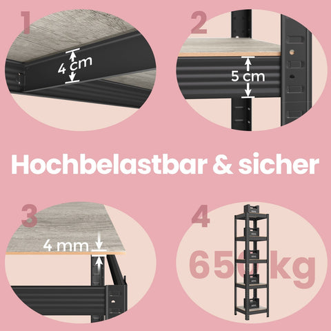 Rootz Stand Shelf - Bookshelf - Warehouse Shelf - Durable Steel & MDF - 37x37x150cm - Greige-black Finish