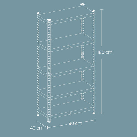 Rootz Heavy-Duty Shelf - Warehouse Shelf - Basement Shelf - Steel & MDF - Max Load 875kg - 40x90x180cm