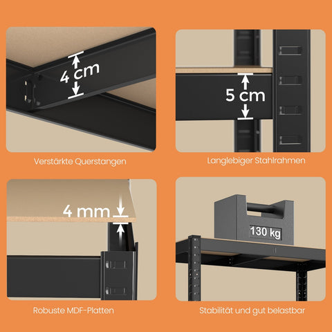 Rootz Stand Shelf - Bookshelf - Warehouse Shelf - Durable Storage - 40 x 80 x 160 cm - Powder-Coated Steel & MDF