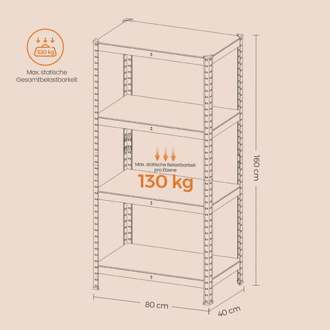 Rootz Stand Shelf - Bookshelf - Warehouse Shelf - Durable Storage - 40 x 80 x 160 cm - Powder-Coated Steel & MDF