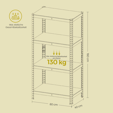 Rootz Stand Shelf - Bookshelf - Warehouse Shelf - Sturdy & Durable - 40cm x 80cm x 160cm