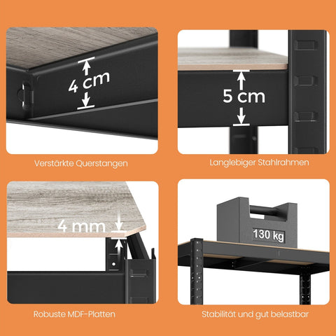 Rootz Stand Shelf - Bookshelf - Warehouse Shelf - Durable & Sturdy - 40cm x 80cm x 160cm