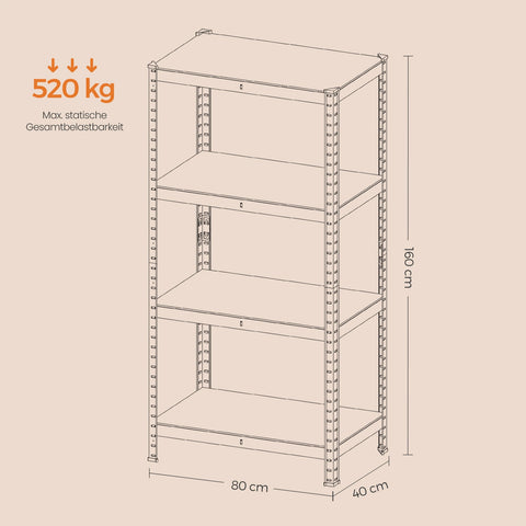 Rootz Stand Shelf - Bookshelf - Warehouse Shelf - Durable & Sturdy - 40cm x 80cm x 160cm