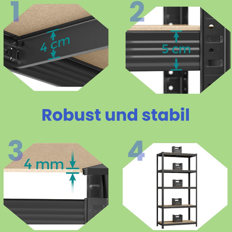 Rootz 2 Set Heavy-Duty Warehouse Shelf - Garage Shelf - Storage Rack - Rust-Resistant Steel - 175kg Capacity - 200cm x 100cm x 50cm