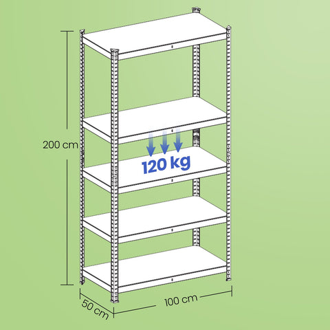 Rootz Heavy-Duty Shelf Warehouse - Basement Shelf - Storage Rack - 50 x 100 x 200 cm - Steel & MDF