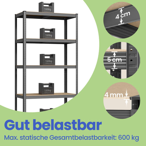 Rootz Heavy-Duty Shelf - Warehouse Shelf - Basement Shelf - Durable Storage Solution - 50 x 100 x 200 cm
