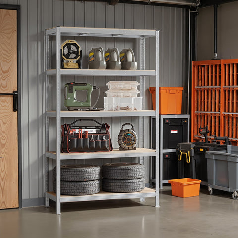 Rootz Storage Shelf - Heavy-Duty Shelf - Reinforced Shelving - Holds 175kg - 200x120x60cm Rust-Resistant Steel & MDF