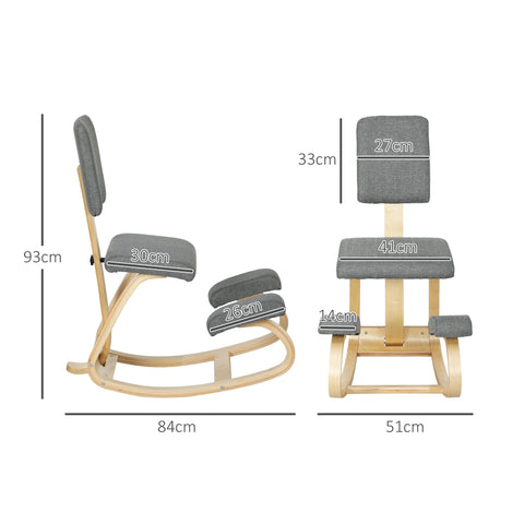 Rootz Knee Chair - Knee Stool - Ergonomic Health Chair - Alleviates Back Pain - Grey, Brown - 51cm x 84cm x 93cm