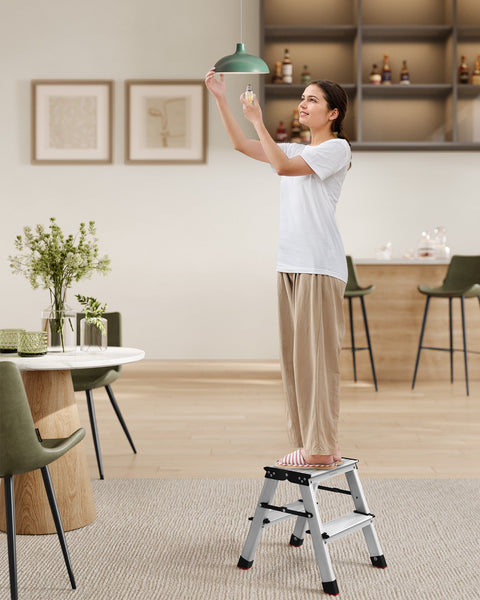 Rootz 2 Step Ladder - Aluminum Alloy Step Stool - Folding Step Stool - Non-Slip Steps - 45cm x 35.5cm x 38cm