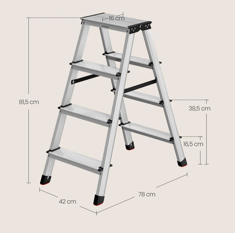 Rootz Aluminum Step Ladder - Foldable Ladder - Non-Slip Steps - Lightweight Design - 78cm x 42cm x 81.5cm