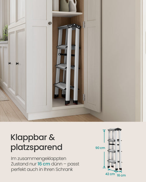 Rootz Aluminum Alloy Folding Ladder - Step Stool - Lightweight Sturdy - 78cm x 42cm x 81.5cm - 150kg Capacity