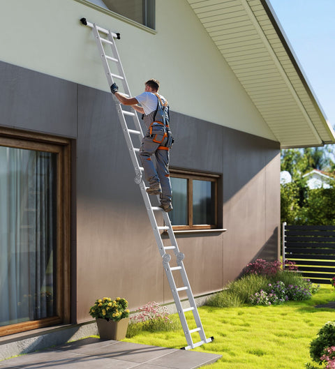 Rootz 16-Level Multi-Position Ladder - Extendable Ladder - Aluminum Ladders - Stability - 76 x 430 cm (W x H)