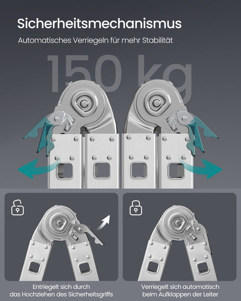 Rootz 16-Level Multi-Position Ladder - Extendable Ladder - Aluminum Ladders - Stability - 76 x 430 cm (W x H)