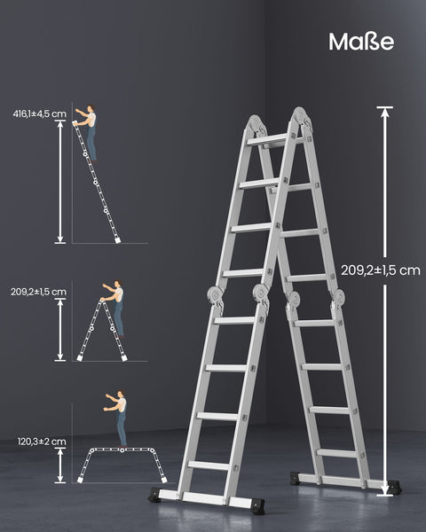 Rootz 16-Level Multi-Position Ladder - Extendable Ladder - Aluminum Ladders - Stability - 76 x 430 cm (W x H)