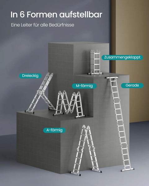 Rootz 16-Level Multi-Position Ladder - Extendable Ladder - Aluminum Ladders - Stability - 76 x 430 cm (W x H)