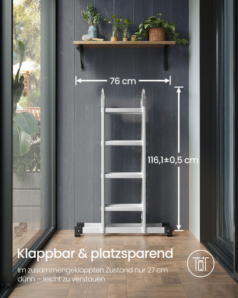 Rootz 16-Level Multi-Position Ladder - Extendable Ladder - Aluminum Ladders - Stability - 76 x 430 cm (W x H)