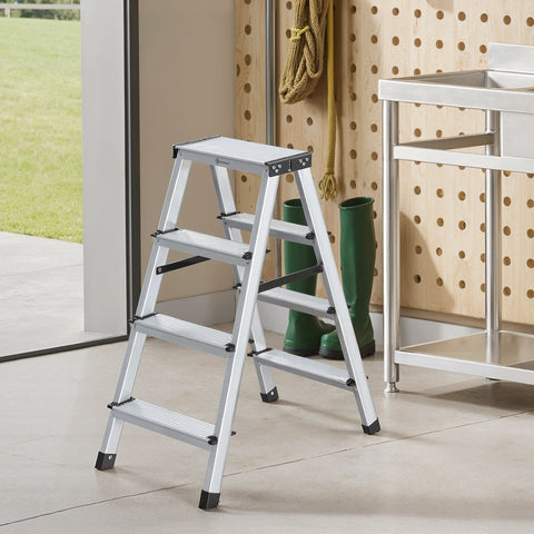Rootz Trade Ladder - Aluminum Ladder - 2 Non-Slip Steps - Foldable Convenience - 45x35.5x38cm Unfolded, 19x35.5x44cm Folded, Supports 150kg