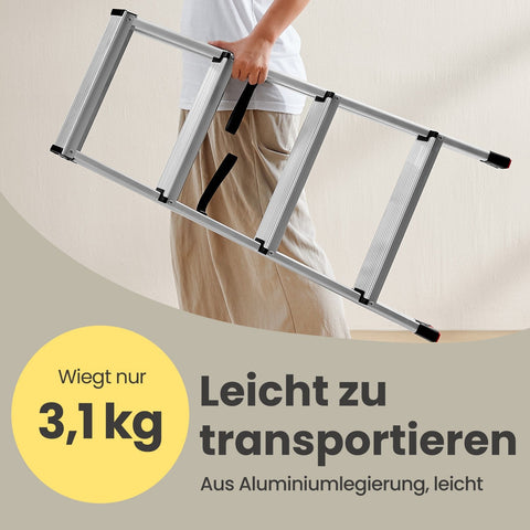 Rootz Trade Ladder - Aluminum Ladder - 2 Non-Slip Steps - Foldable Convenience - 45x35.5x38cm Unfolded, 19x35.5x44cm Folded, Supports 150kg