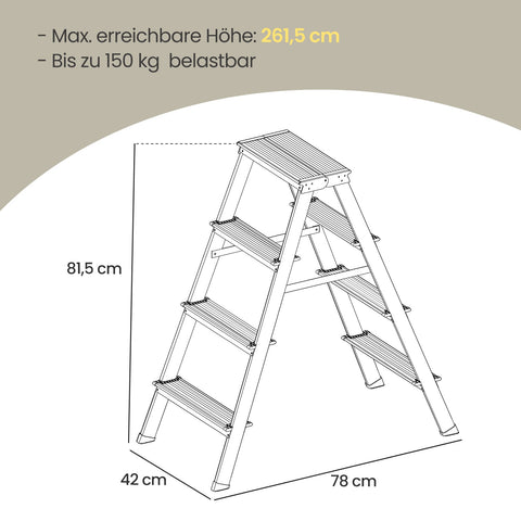 Rootz Trade Ladder - Aluminum Ladder - 2 Non-Slip Steps - Foldable Convenience - 45x35.5x38cm Unfolded, 19x35.5x44cm Folded, Supports 150kg