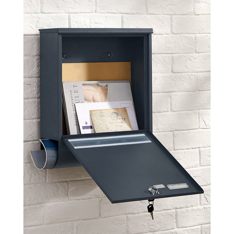 Rootz Anthracite Steel Mailbox - Letterbox - Postbox - Powder-coated Steel - Weather-resistant - Easy to Install - Secure Locking System - 35cm x 12cm x 42.5cm