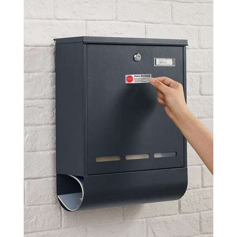 Rootz Anthracite Steel Mailbox - Letterbox - Postbox - Powder-coated Steel - Weather-resistant - Easy to Install - Secure Locking System - 35cm x 12cm x 42.5cm