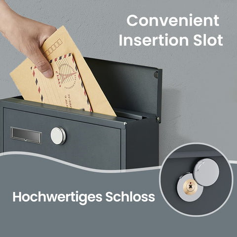 Rootz Mailbox - Lockable Postbox - Secure Letter Box - Weather-Resistant - 30.5cm x 9.5cm x 33.3cm