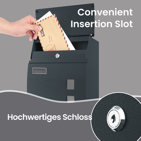 Rootz Wall Letter Box - Lockable Mailbox - Viewing Window - Weather-Resistant - 32cm x 10cm x 45cm