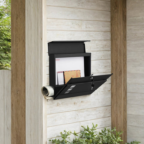 Rootz Black Mailbox - Letterbox - Postbox - Weather Resistant Protection - Galvanized Steel - 37 x 10.5 x 37 cm