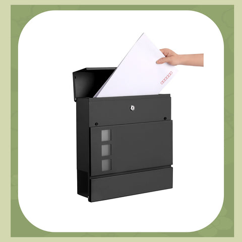 Rootz Black Mailbox - Letterbox - Postbox - Weather Resistant Protection - Galvanized Steel - 37 x 10.5 x 37 cm